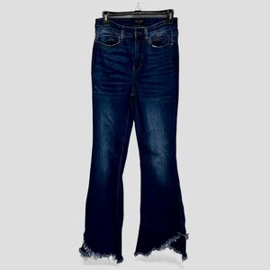 Judy Blue Flare Tulip Hem Jeans Women’s 5/27 Frayed Bottom High Waist Dark Wash